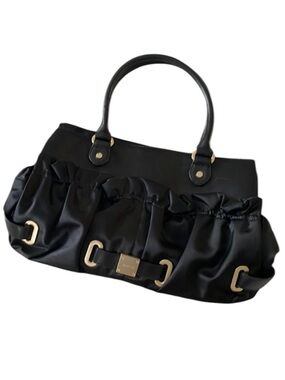 BOTKIER Black Satin Leather Trim Gold Hardware 2 Way Purse Handbag
